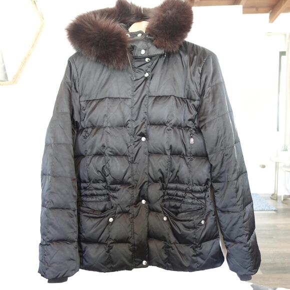 Bogner Jacket Womens 6 Black Down Puffer Fur Trim Hood Quilted Ski Snow Winter - Picture 1 of 16